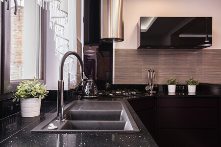 black quartzite kitchen countertop