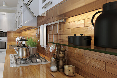 wood counter ceramic backsplash